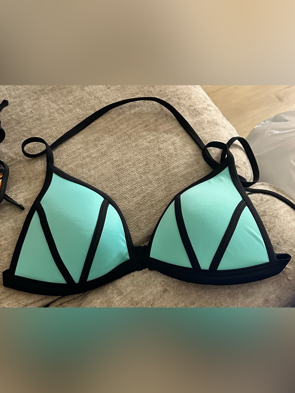 PINK Victoria's Secret Mint Triangle Bikini Top with Black Trim
